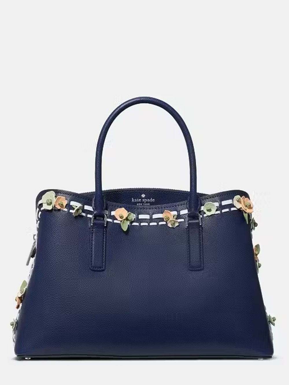 Kate Spade Thompson Street Floral Applique Large Satchel Bag, Parisian Navy NWT